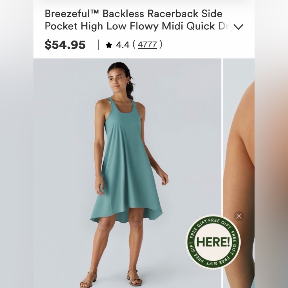 NWT HALARA High Low Breezeful Racerback Stone Blue Dress. Size Large.